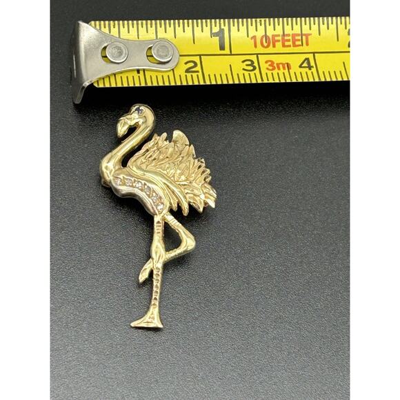 Vintage 14K Gold Flamingo Brooch Pendant Diamond Sapphire BIRD Estate Pin 3.33g - Picture 11 of 15